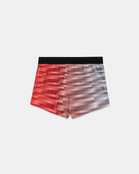 Bandit Running split shorts in a red-to-white gradient stripe print with a black waistband