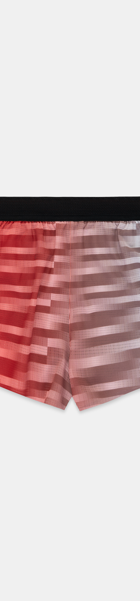Bandit Running split shorts in a red-to-white gradient stripe print with a black waistband