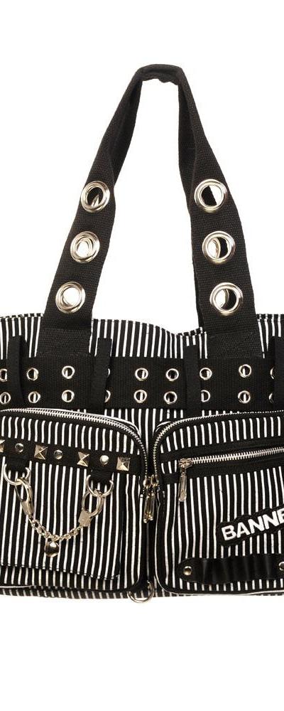 Banned Alternative black and white striped studded handbag
