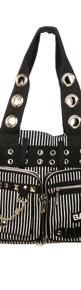 Banned Alternative black and white striped studded handbag