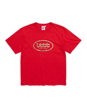A red Better™ Gift Shop t-shirt with an oval graphic print