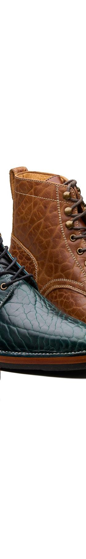 Four hand-welted grain leather lace-up boots in oxblood, green, tan and dark brown