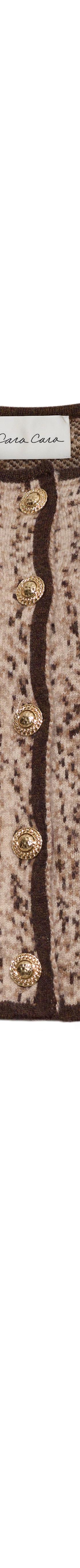 A brown snake-print cropped knit jacket with gold buttons and contrast trim