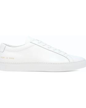 A white leather Common Projects Achilles Low sneaker in side profile