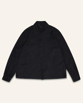 A black linen-cotton Conkers overshirt photographed flat on a cream background