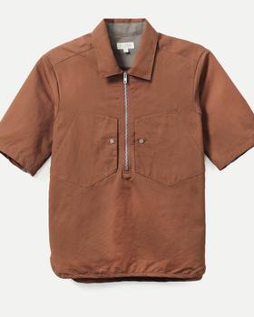 A brown Corpsware half-zip short sleeve utility shirt with patch pockets