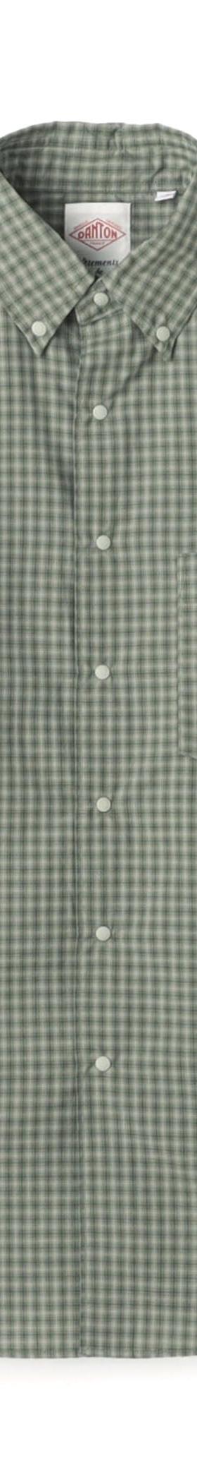 A green gingham check Danton button-down shirt with red diamond logo on a white background