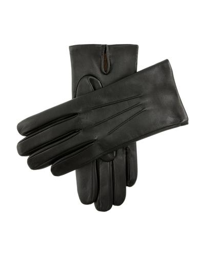 A pair of black Dents cashmere-lined leather gloves on a white background