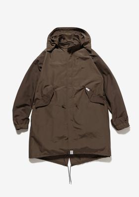A brown DESCENDANT hooded fishtail parka