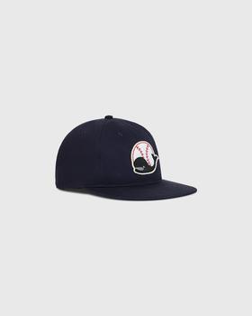 A navy Ebbets Field Flannels Taiyo Whales ballcap with a whale and baseball patch