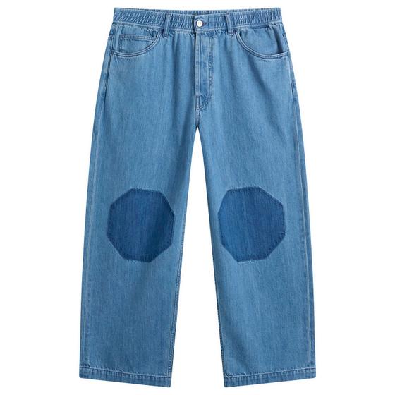 Light blue EBIT™ wide-leg jeans with contrast octagonal knee patches