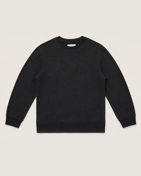 A black organic cotton crewneck sweatshirt on a plain cream background