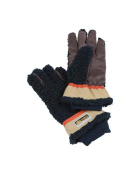 A pair of navy Elmer by Swany wool pile gloves with an orange stripe, on a white background