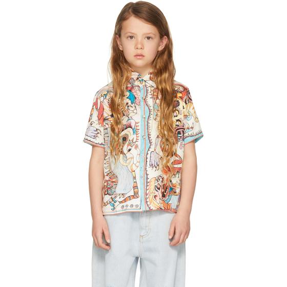 A child wearing a multicolour Endless Joy printed short sleeve shirt