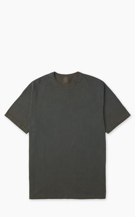 A washed olive-grey Flea-T pigment-dyed cotton t-shirt on a plain background