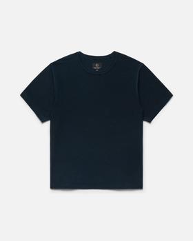 A navy Foreign Rider Co. short sleeve T-shirt on a plain white background