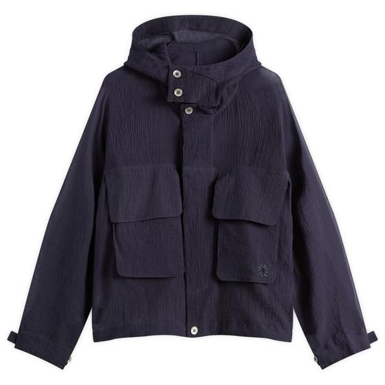 A navy Gander hooded utility jacket with large flap pockets