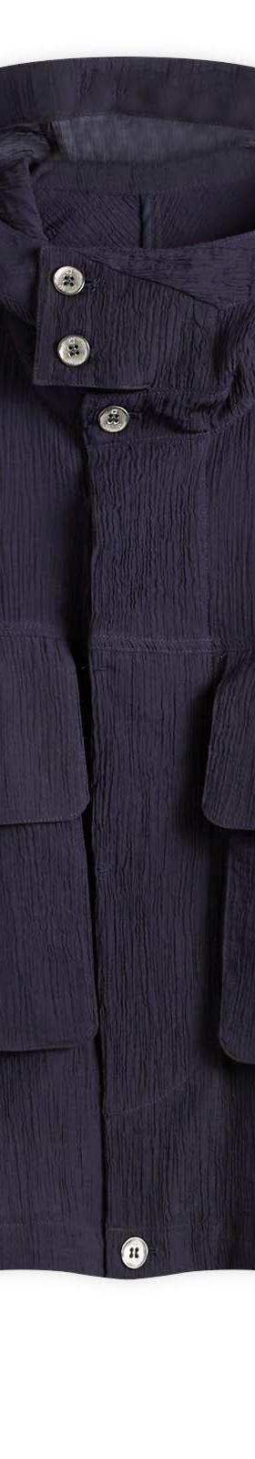 A navy Gander hooded utility jacket with large flap pockets