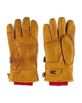 A pair of tan waxed-leather Give'r 4-Season gloves on a white background