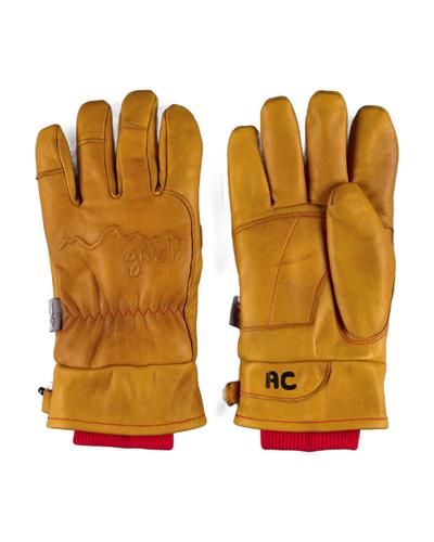 A pair of tan waxed-leather Give'r 4-Season gloves on a white background