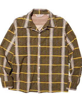 A striped and checked mid-century style open-collar shirt by JELADO on a plain white background