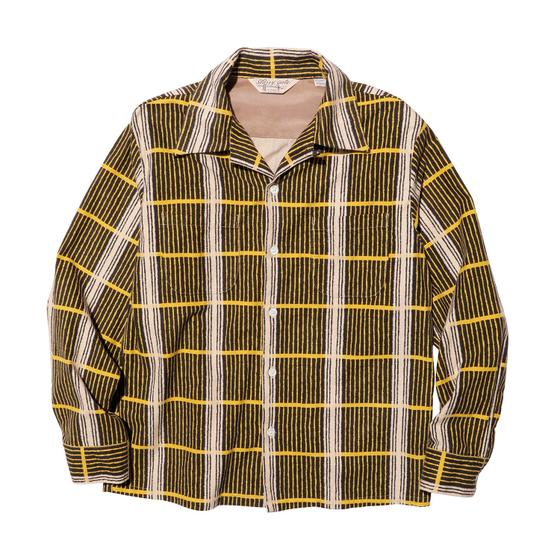 A striped and checked mid-century style open-collar shirt by JELADO on a plain white background