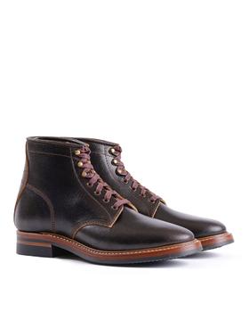 A pair of dark brown leather John Lofgren service boots with Goodyear-welted leather soles