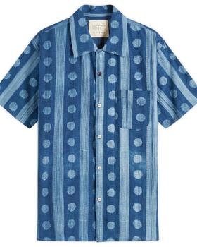 An indigo block-printed Kardo camp collar shirt
