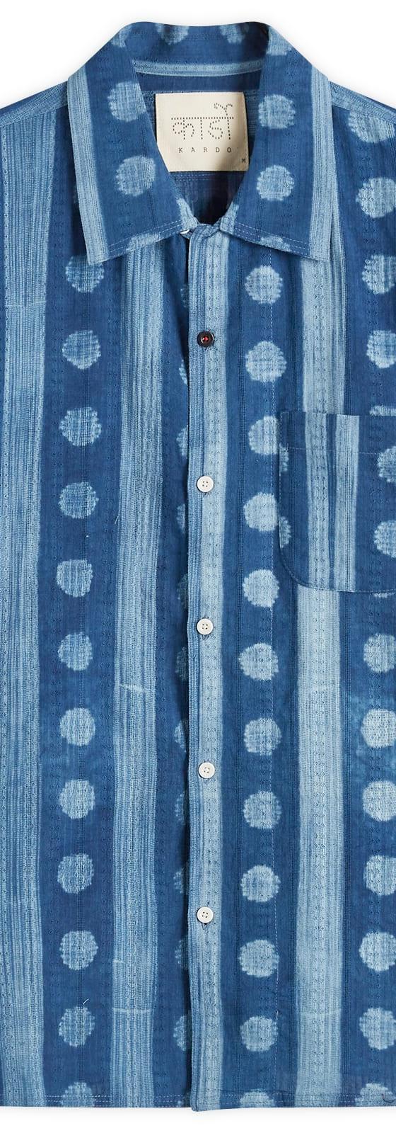 An indigo block-printed Kardo camp collar shirt