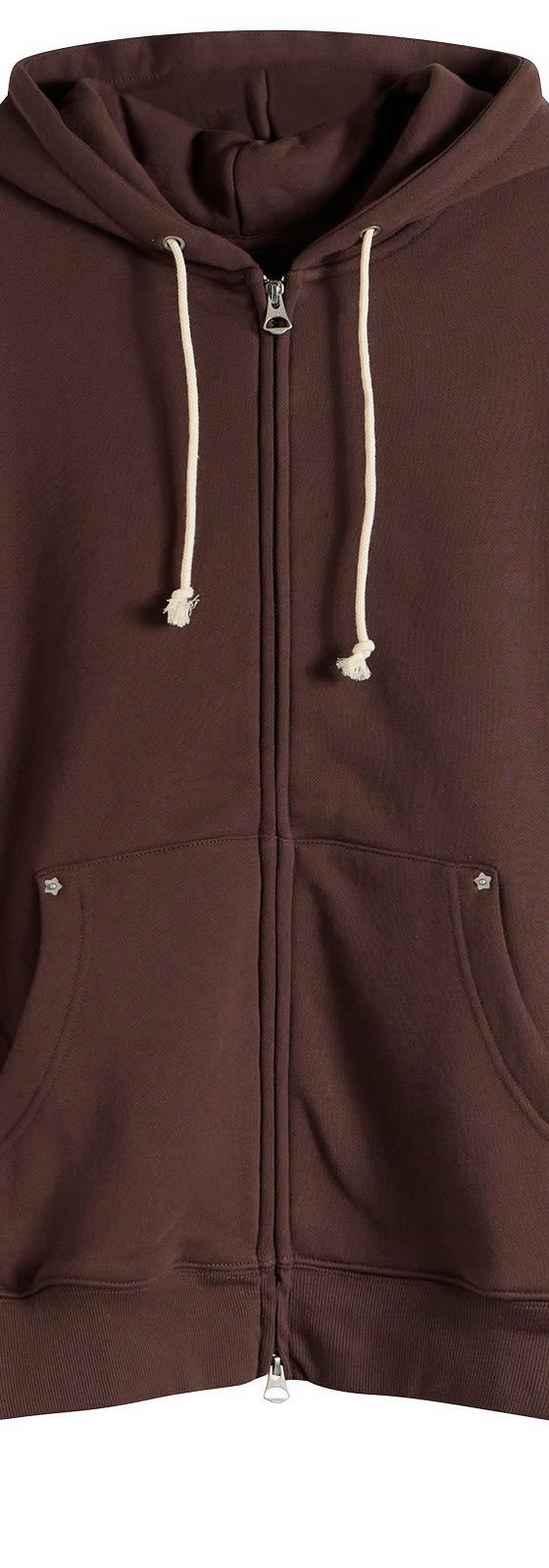 A brown Larriet zip-through hooded sweatshirt