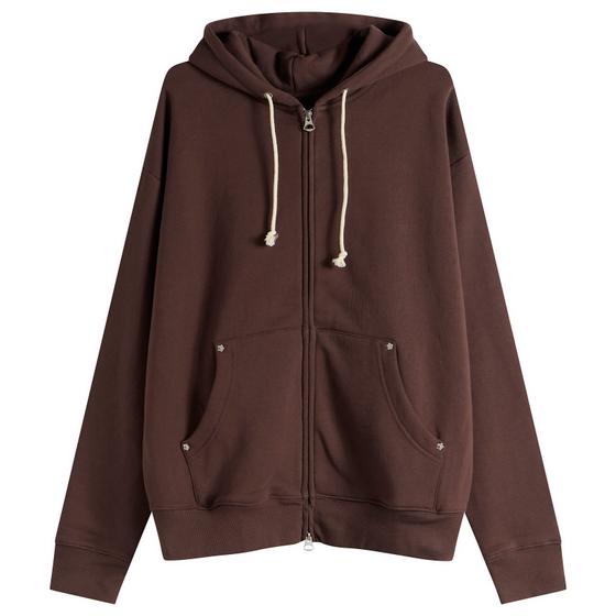 A brown Larriet zip-through hooded sweatshirt