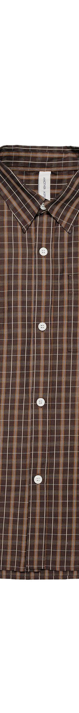 A brown checked long-sleeve overshirt photographed on a plain white background