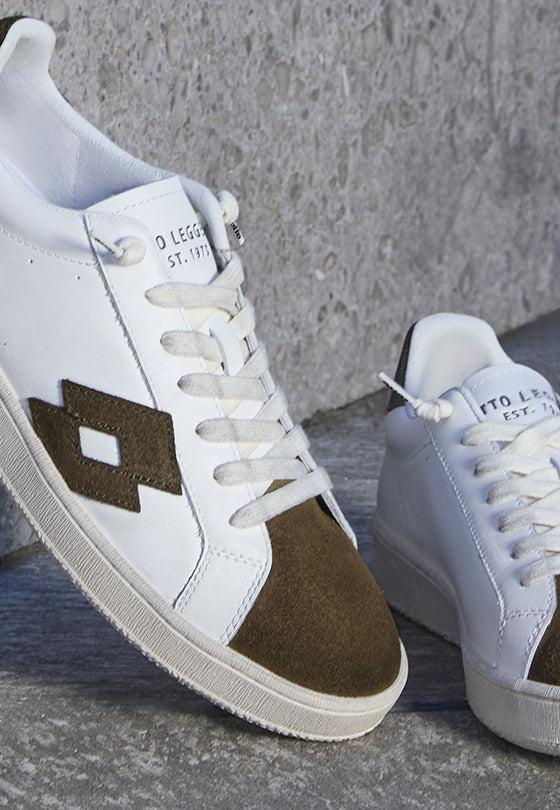 Lotto white leather sneakers with olive suede detailing