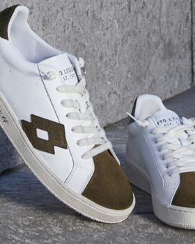 Lotto white leather sneakers with olive suede detailing