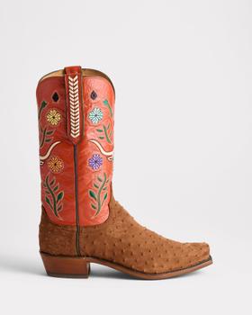 A tobacco ostrich Lucchese Straight Shooter men's cowboy boot with an embroidered shaft