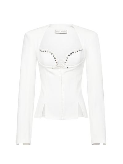 A white Ludovic de Saint Sernin corseted jacket with eyelet lace-up neckline