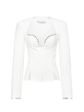 A white Ludovic de Saint Sernin corseted jacket with eyelet lace-up neckline