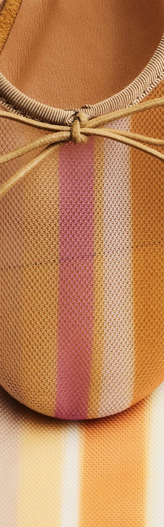 Mansur Gavriel striped mesh ballet flat with a bow, close up
