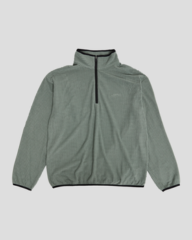 A sage green grid-fleece half-zip pullover with black trim