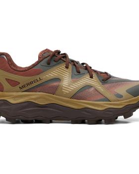 A rust and olive Merrell 1TRL trail sneaker with a lugged Vibram sole