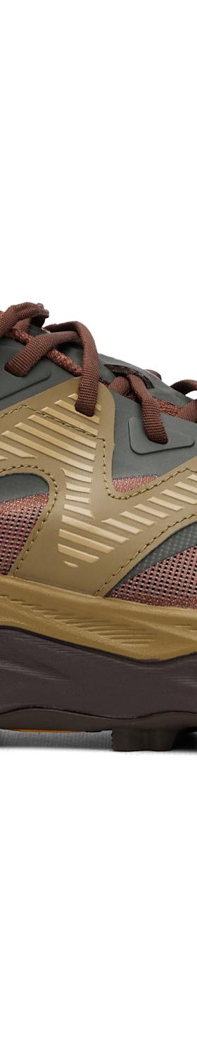 A rust and olive Merrell 1TRL trail sneaker with a lugged Vibram sole