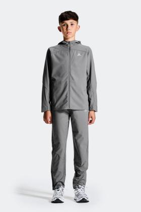 A boy wearing a grey Montirex hooded tracksuit