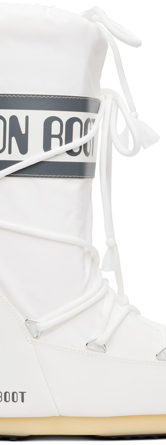 A white Moon Boot Icon nylon snow boot with laces