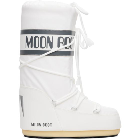 A white Moon Boot Icon nylon snow boot with laces