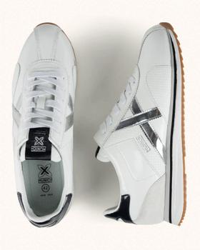 A pair of white Munich Sapporo men's sneakers seen from above