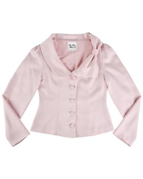 A pale pink My Mum Made It satin blouse with a rounded collar and flared sleeves on a plain white background