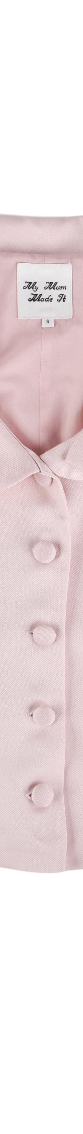 A pale pink My Mum Made It satin blouse with a rounded collar and flared sleeves on a plain white background