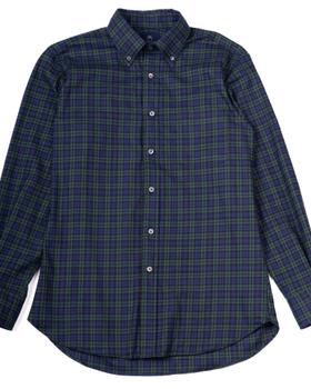 A navy and green Black Watch plaid button-down shirt by New England Shirt Company