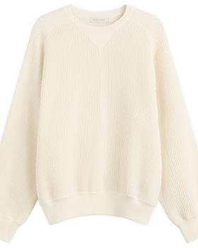 A cream waffle-knit crewneck sweater by Nothing Written