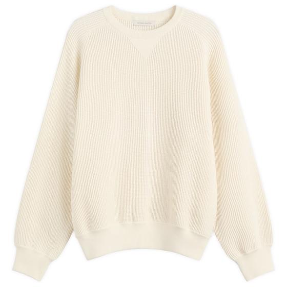 A cream waffle-knit crewneck sweater by Nothing Written